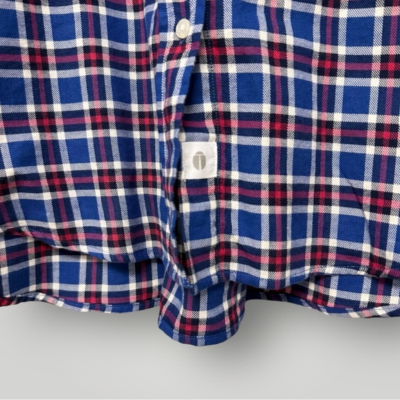 Grayson Shirt Blue Red Hero Plaid Feathered Cotton Flannel Button Down Size - Picture 8 of 14